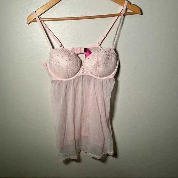 La  Senza baby pink and rhinestone baby doll chemise L - Picture 3 of 7